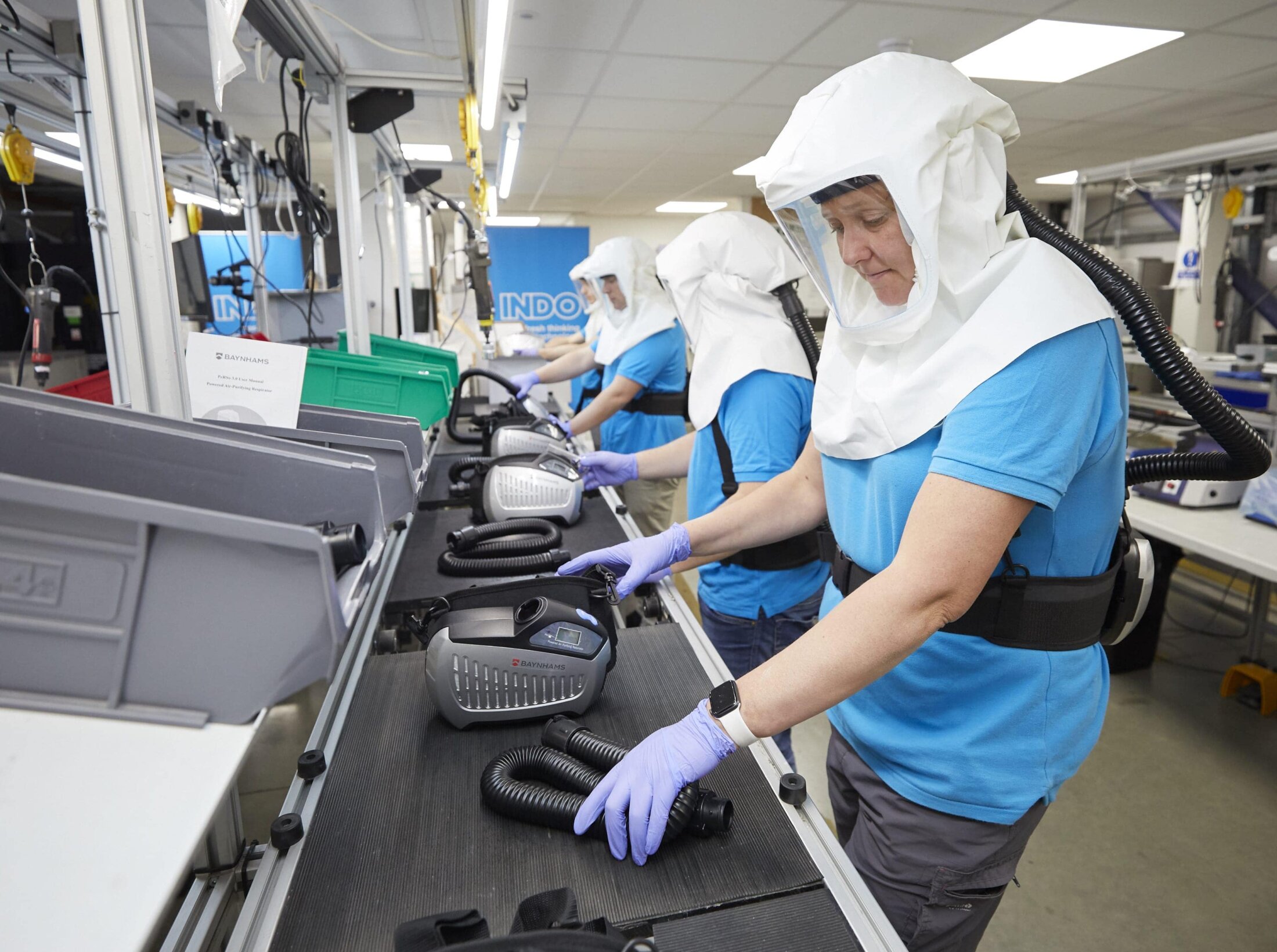 People wearing protective respirators