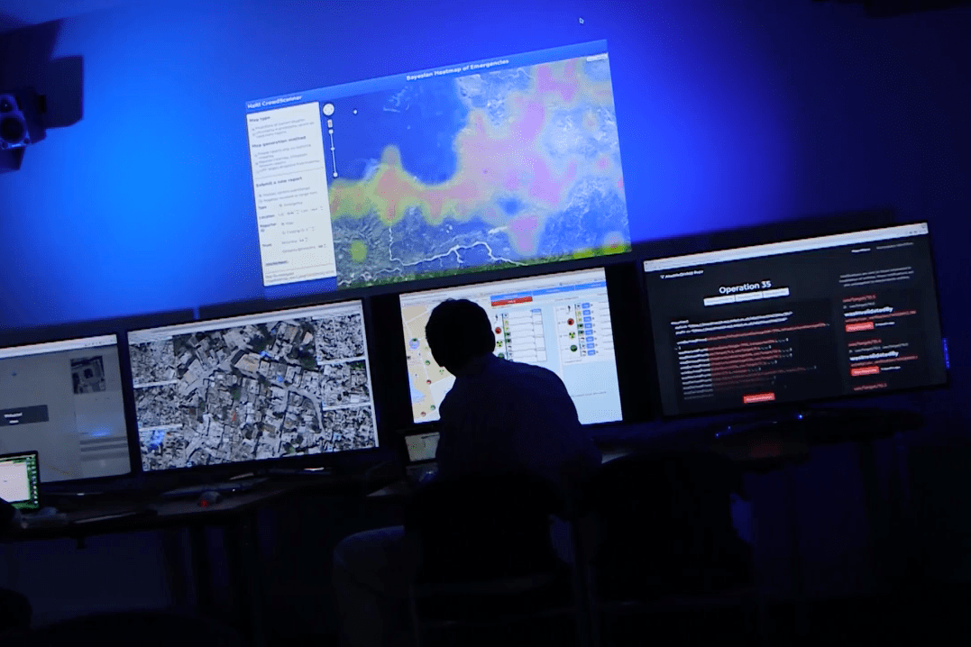 A member of ECS staff carrying out research into intelligent software systems for disaster management