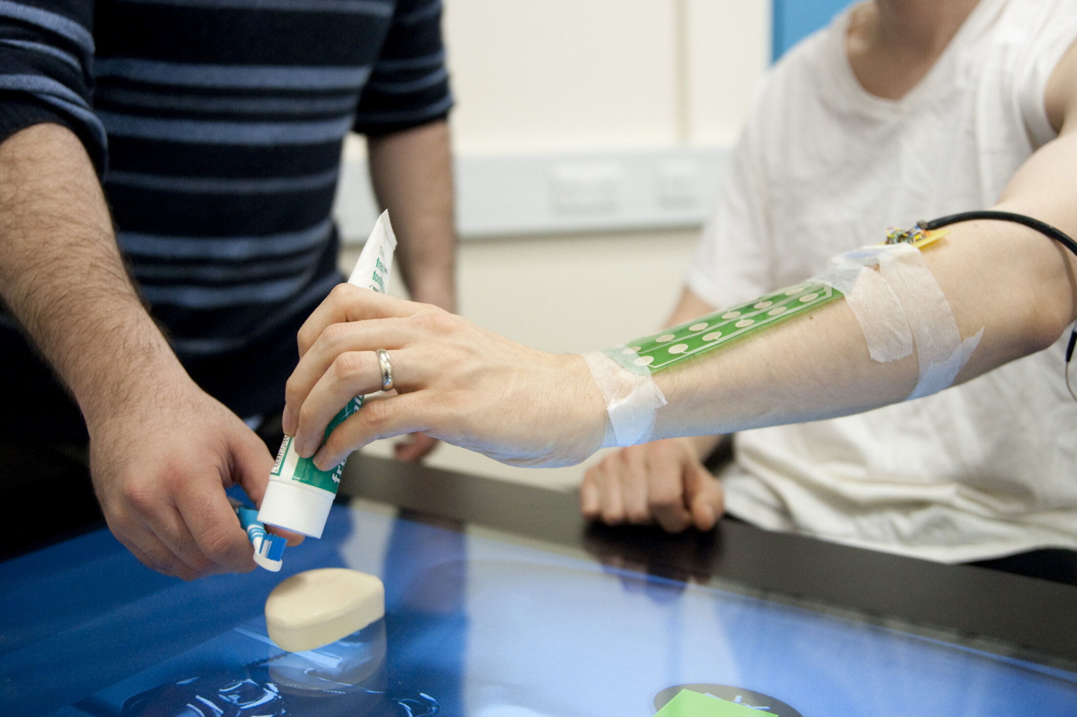 Researchers testing a sensor