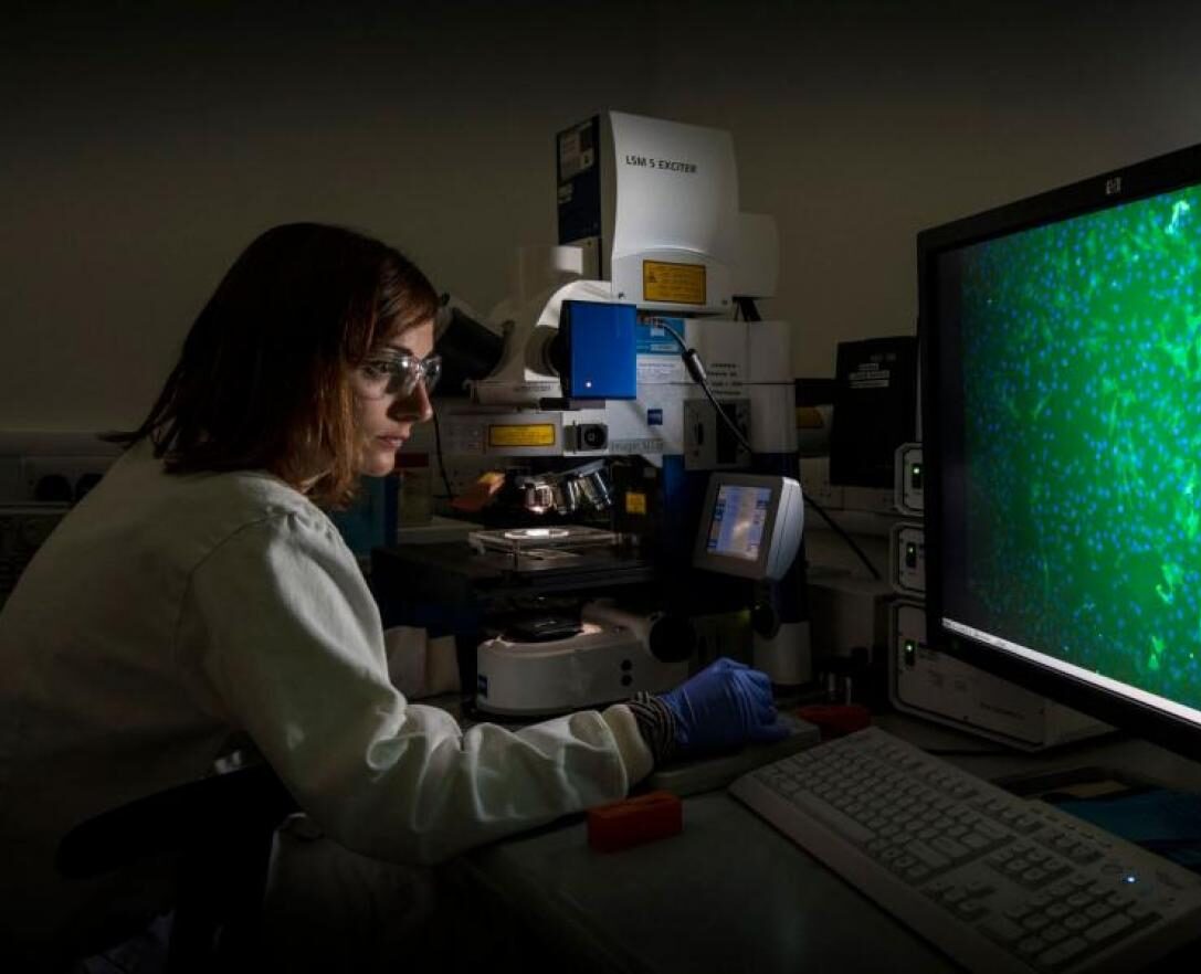 A member of research staff works in a lab