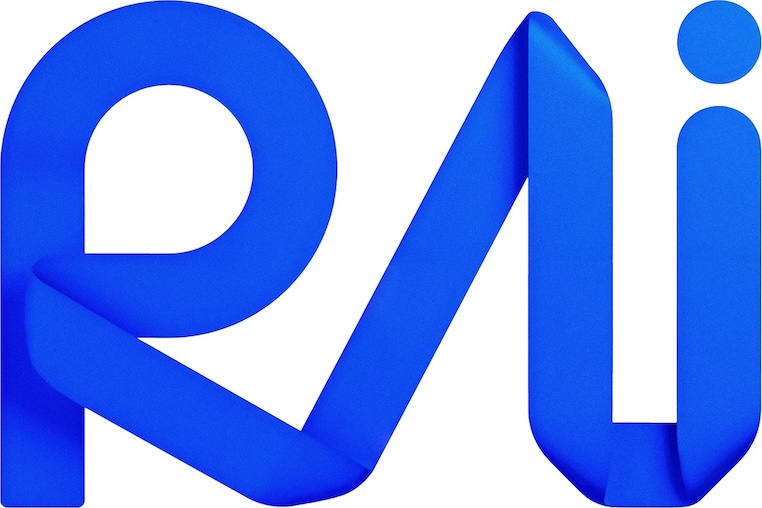 Blue ribbon-style logo showing the letters 